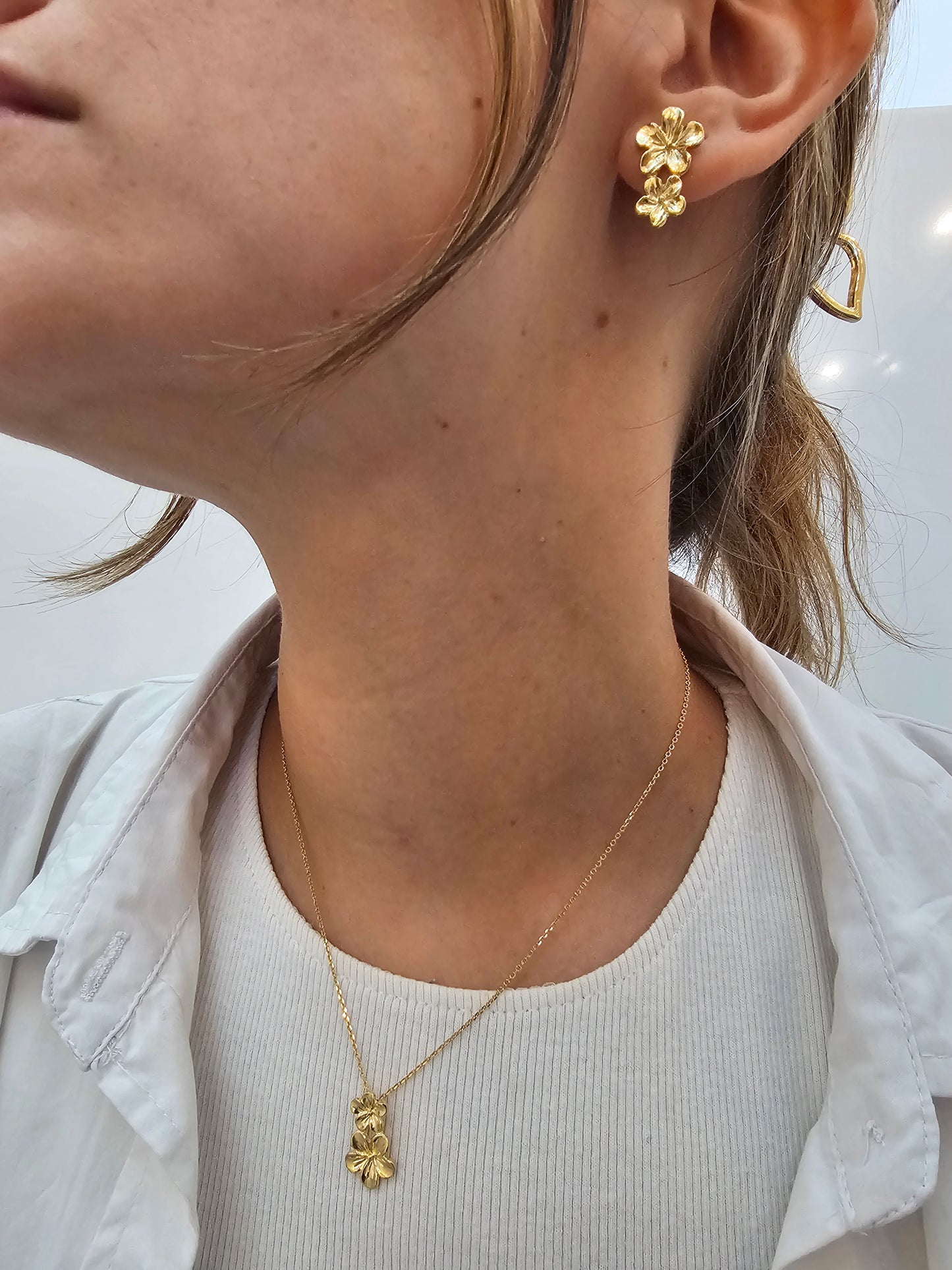 Conjunto Flores em Prata Banhada a Ouro