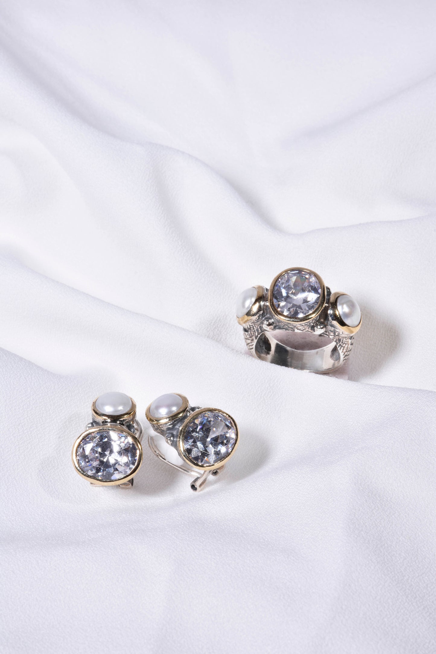 Conjunto em Prata de Lei e Ouro 9k com Pérolas