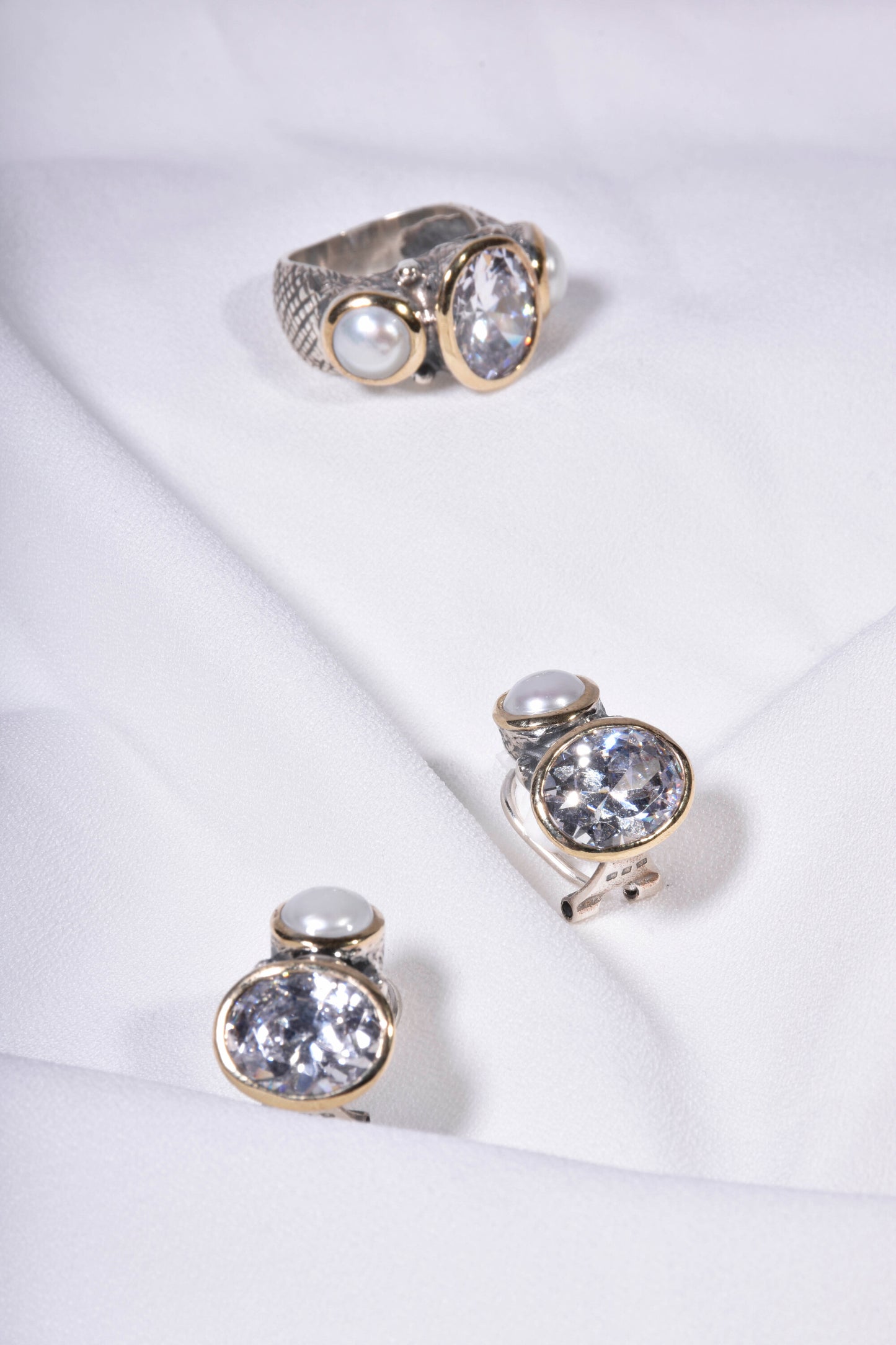 Conjunto em Prata de Lei e Ouro 9k com Pérolas