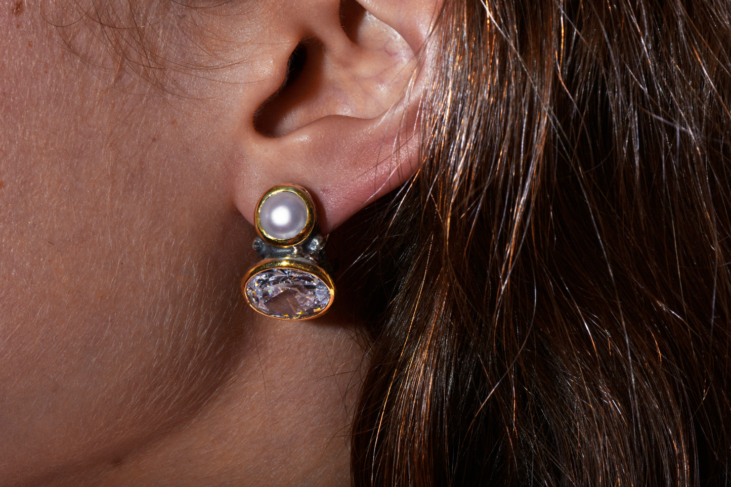 Conjunto em Prata de Lei e Ouro 9k com Pérolas