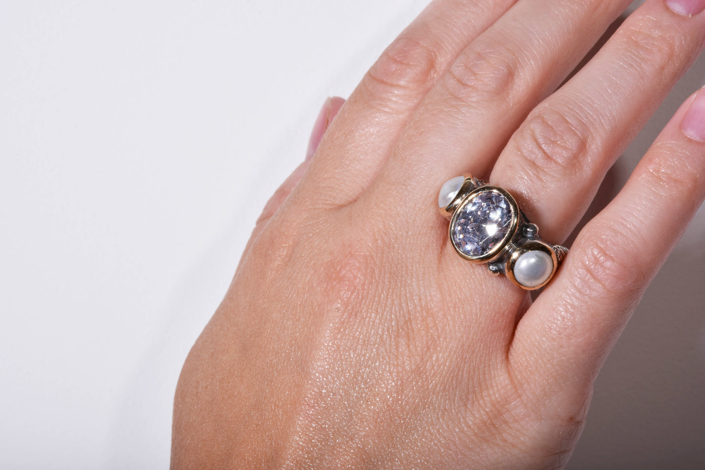 Conjunto em Prata de Lei e Ouro 9k com Pérolas