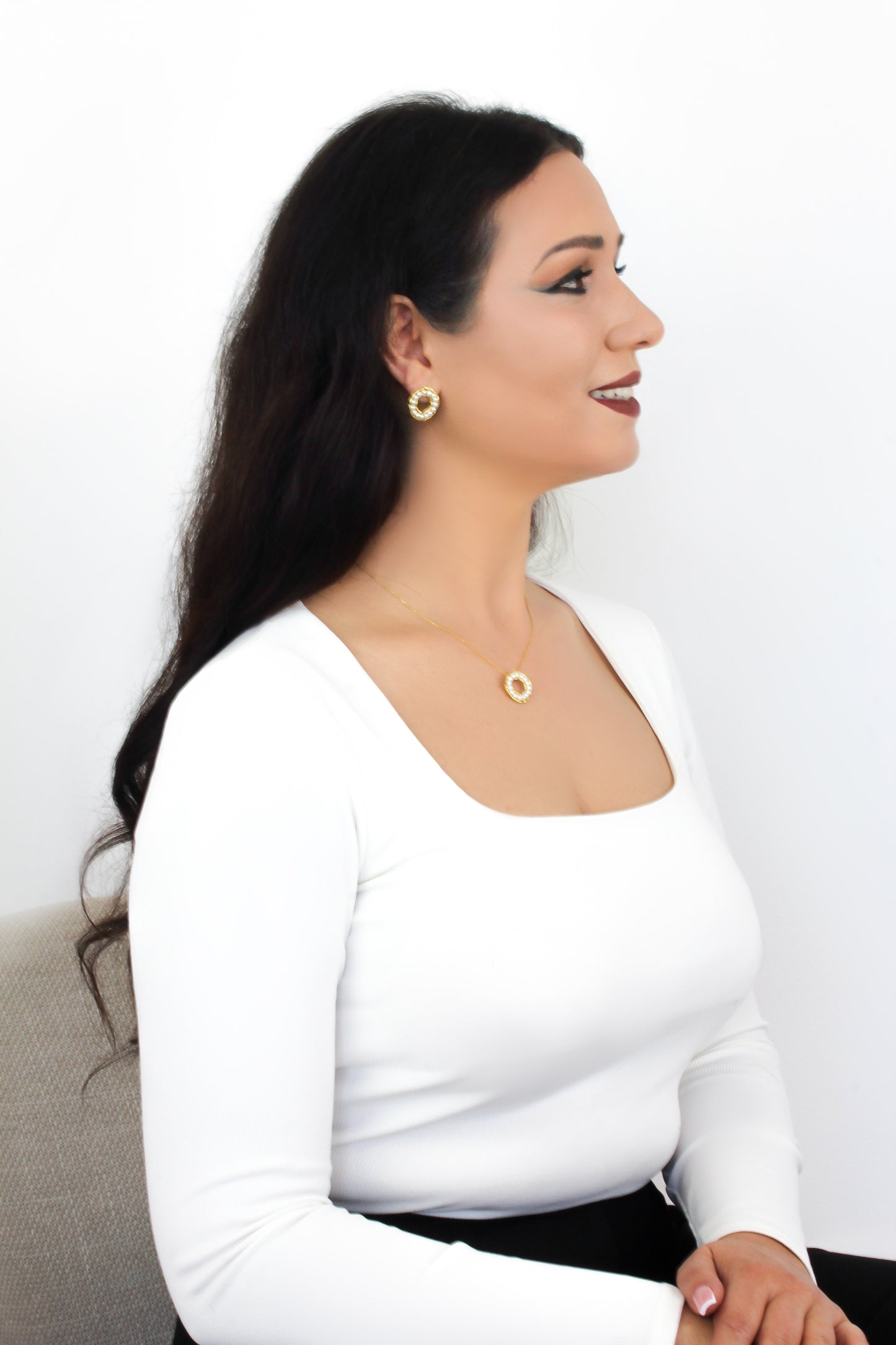 Conjunto Prata Banhada a Ouro e Pérolas