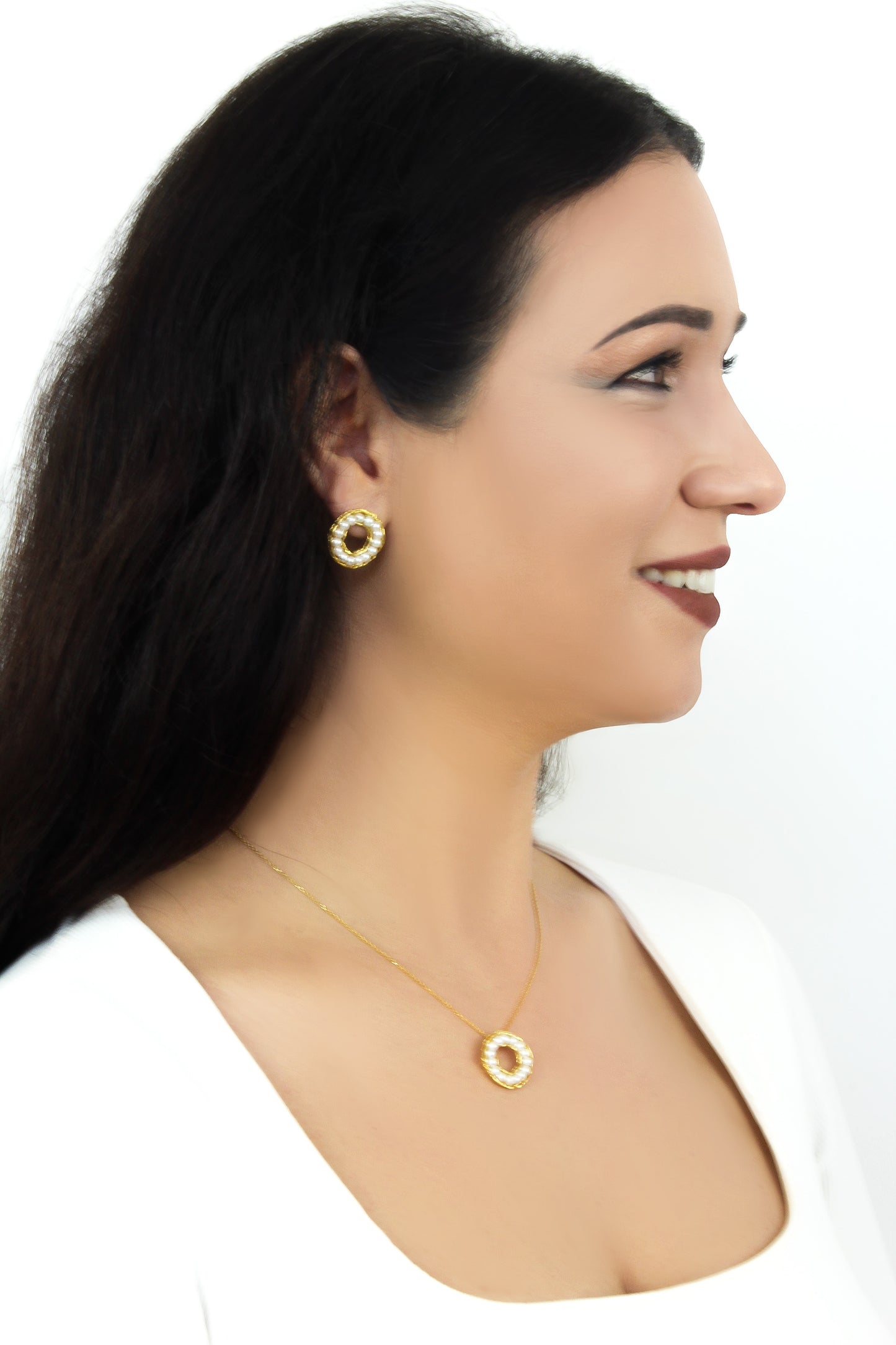 Conjunto Prata Banhada a Ouro e Pérolas