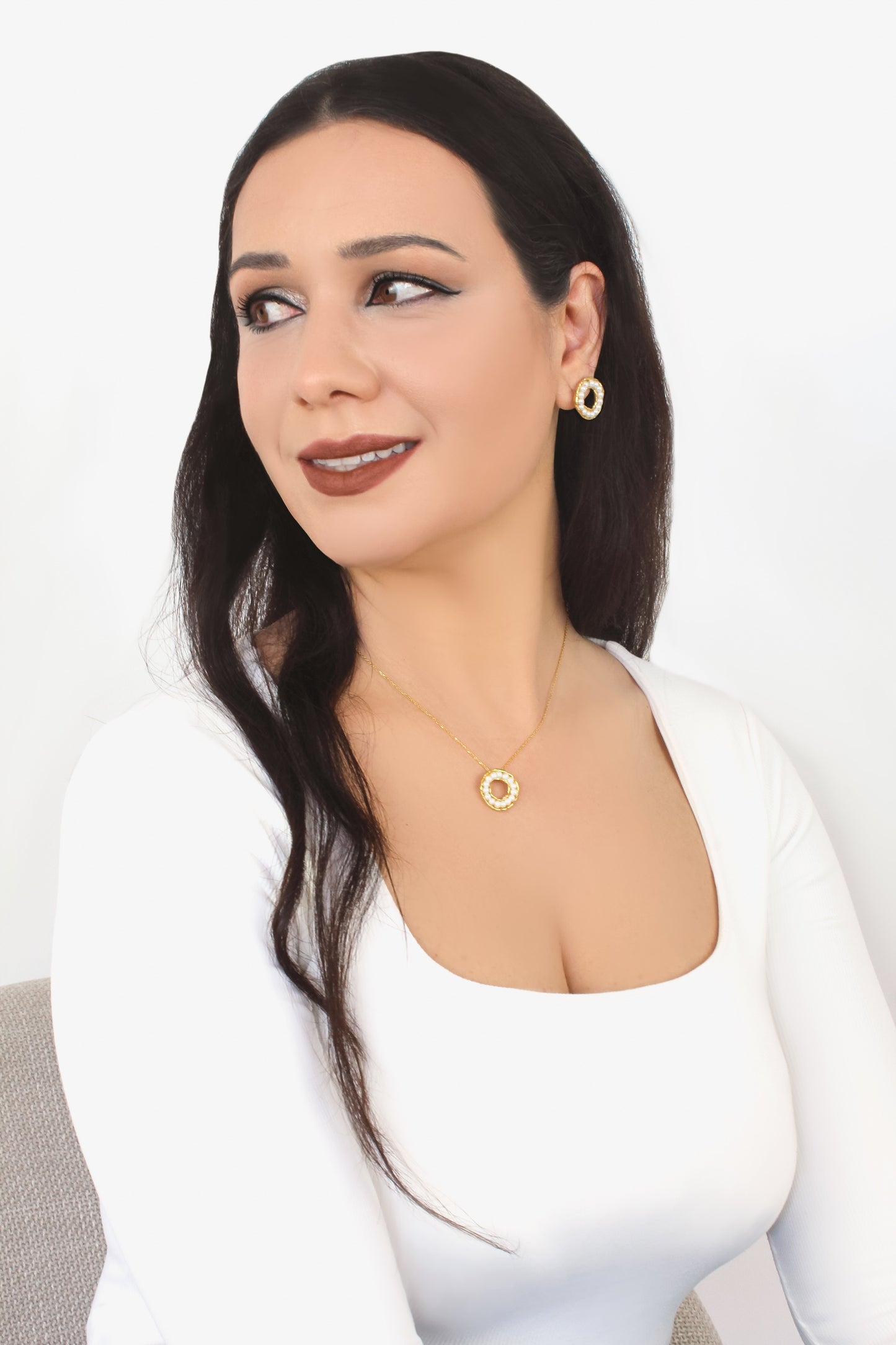 Conjunto Prata Banhada a Ouro e Pérolas