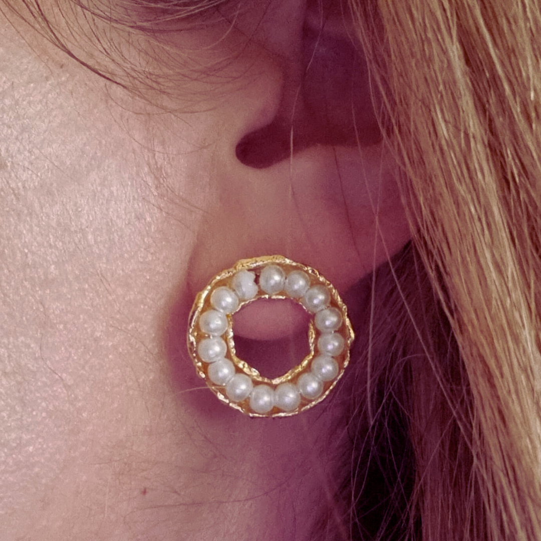 Conjunto Prata Banhada a Ouro e Pérolas