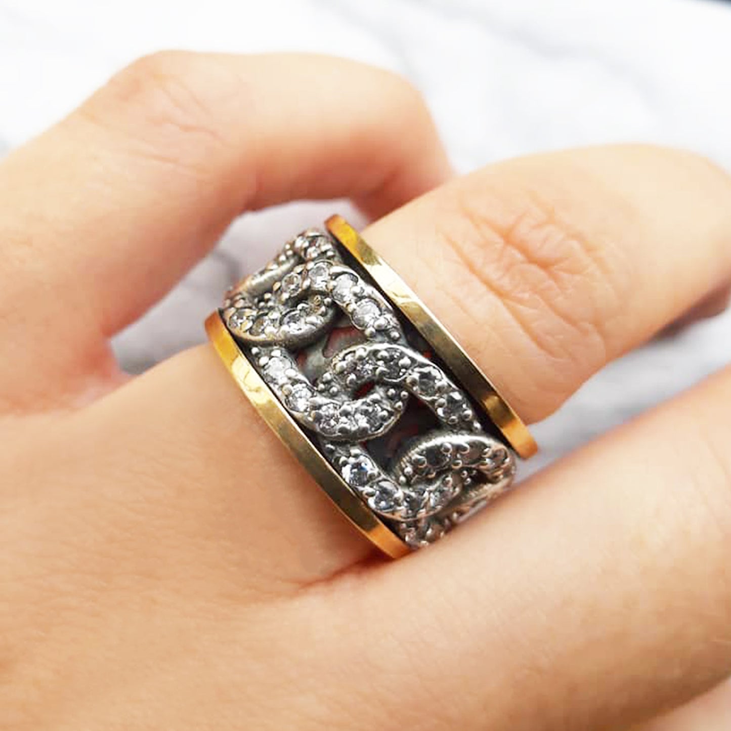 Anel Rotativo em Prata e Ouro - You Love You Jewlery