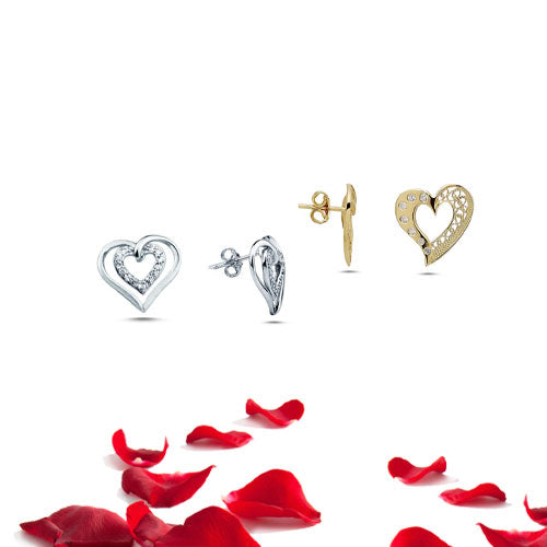 Brincos Coração em Filigrana em Prata Dourada e Zircónias - You Love You Jewlery