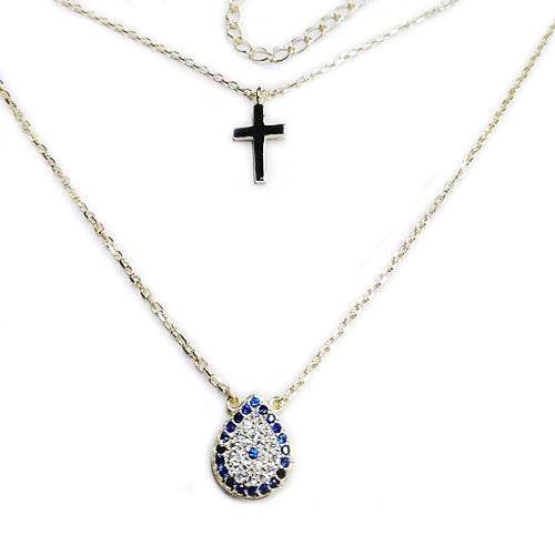 Colar Duplo Gota Cravado a Zircónias de Cor - You Love You Jewlery