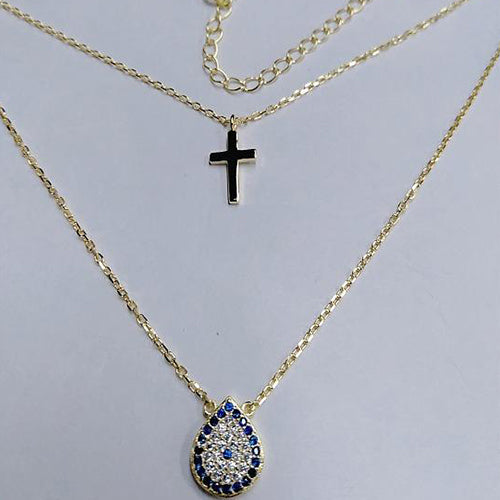 Colar Duplo Gota Cravado a Zircónias de Cor - You Love You Jewlery