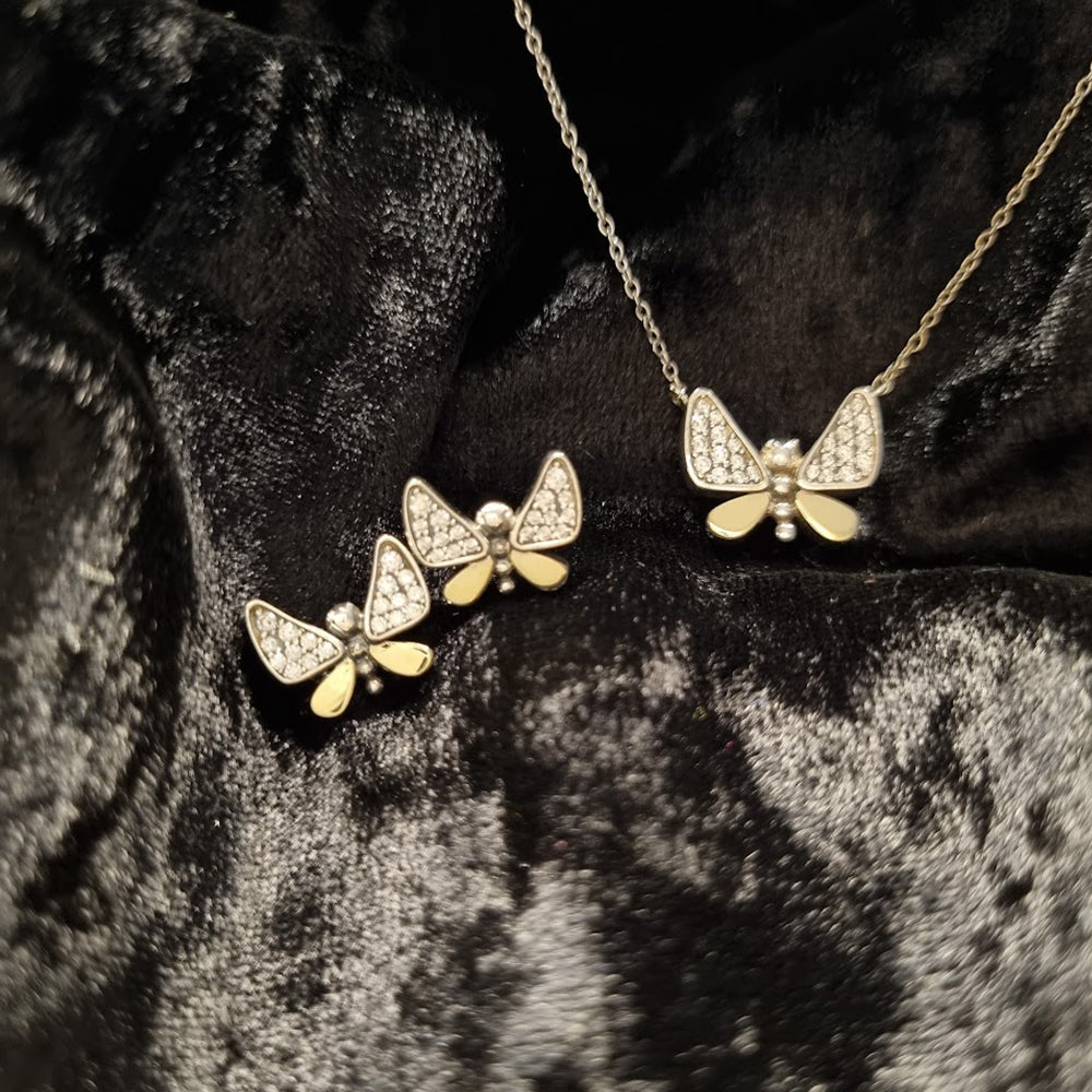 Conjunto Borboleta em Prata de Lei e Ouro de 9k