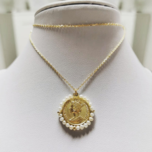 Colar Libra em Prata Dourada e Pérolas - You Love You Jewlery