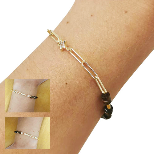 Pulseira em Prata Dourada e Pedras Naturais - You Love You Jewlery