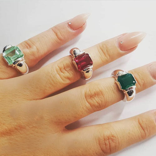 Anel Pedra Colorida em Prata - You Love You Jewlery