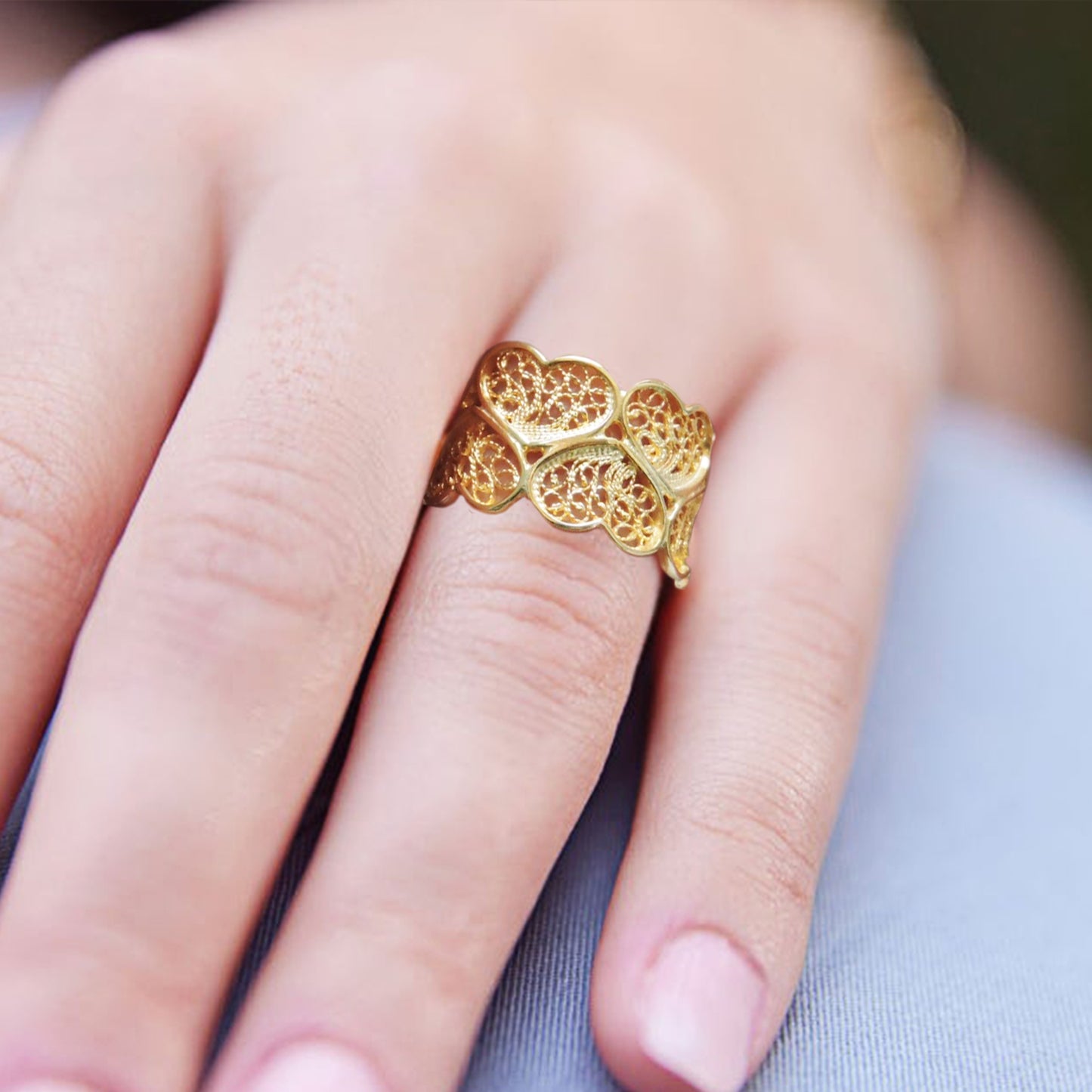 Anel Filigrana em Prata Dourada - You Love You Jewlery