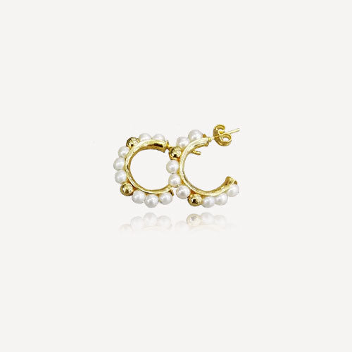 Brincos em Prata Dourada e Pérolas - You Love You Jewlery