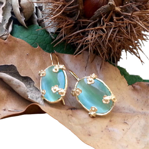 Brincos em Prata Dourada e Pedra Hidrotermal - You Love You Jewlery