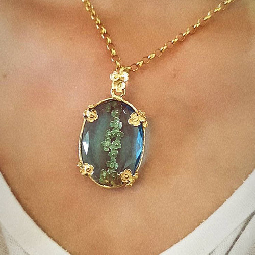 Colar em Prata Dourada e Pedra Hidrotermal - You Love You Jewlery