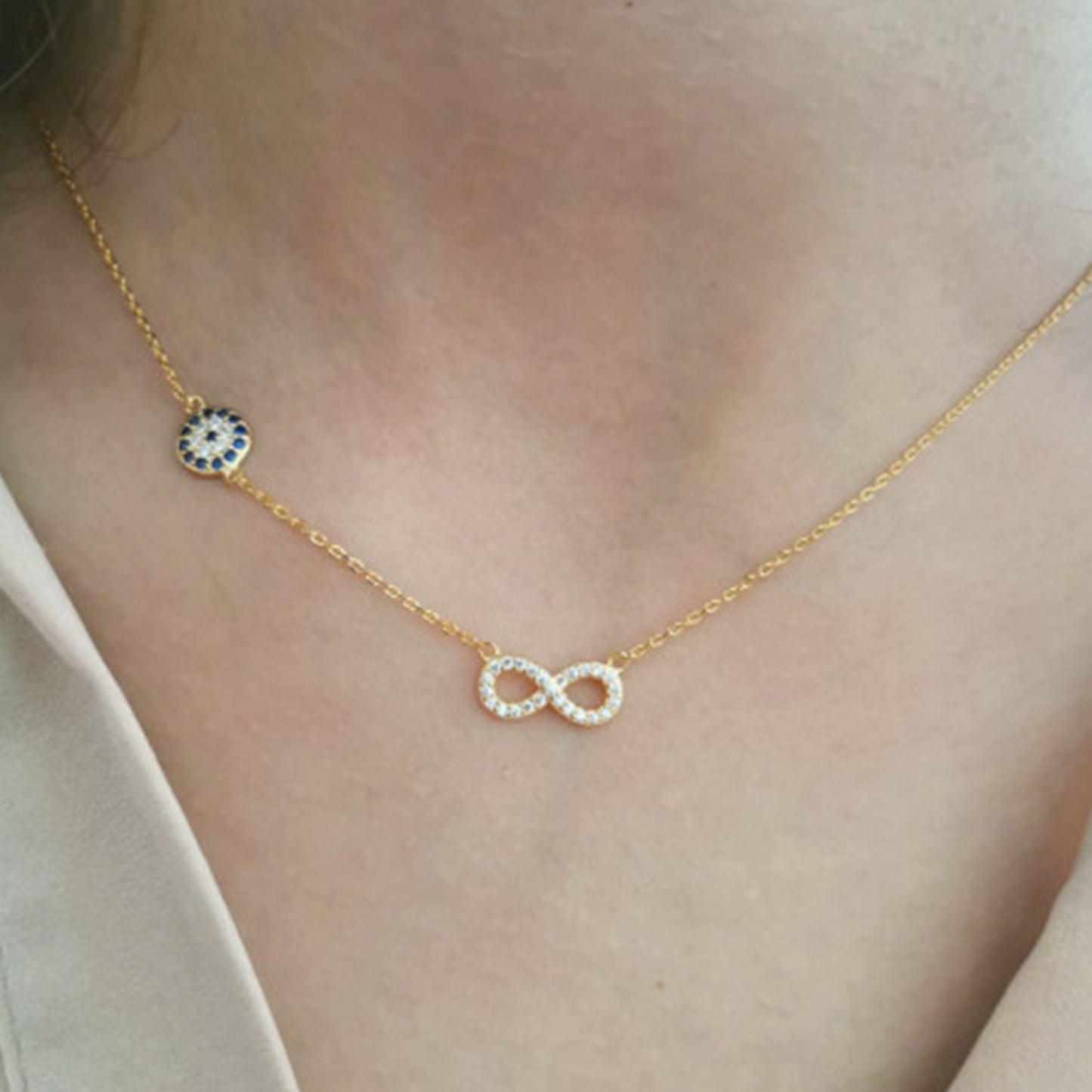 Colar Infinito com Apontamento Olho Turco - You Love You Jewlery