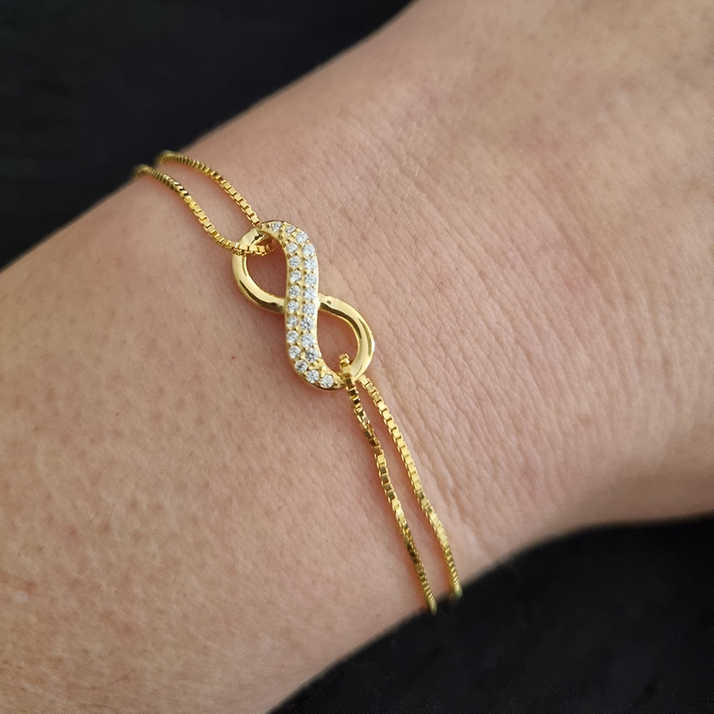 Pulseira Infinito em Prata Dourada e Zircónias